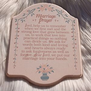 Marriage Prayer Wall Hanging Plaque Vintage Wood Decor Pastel Floral Decor Pink